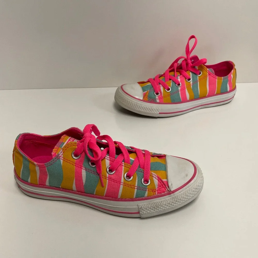 Converse All Star Rainbow Stripe Sneakers 139590F Neon Pink Teal Multi Size 6‎